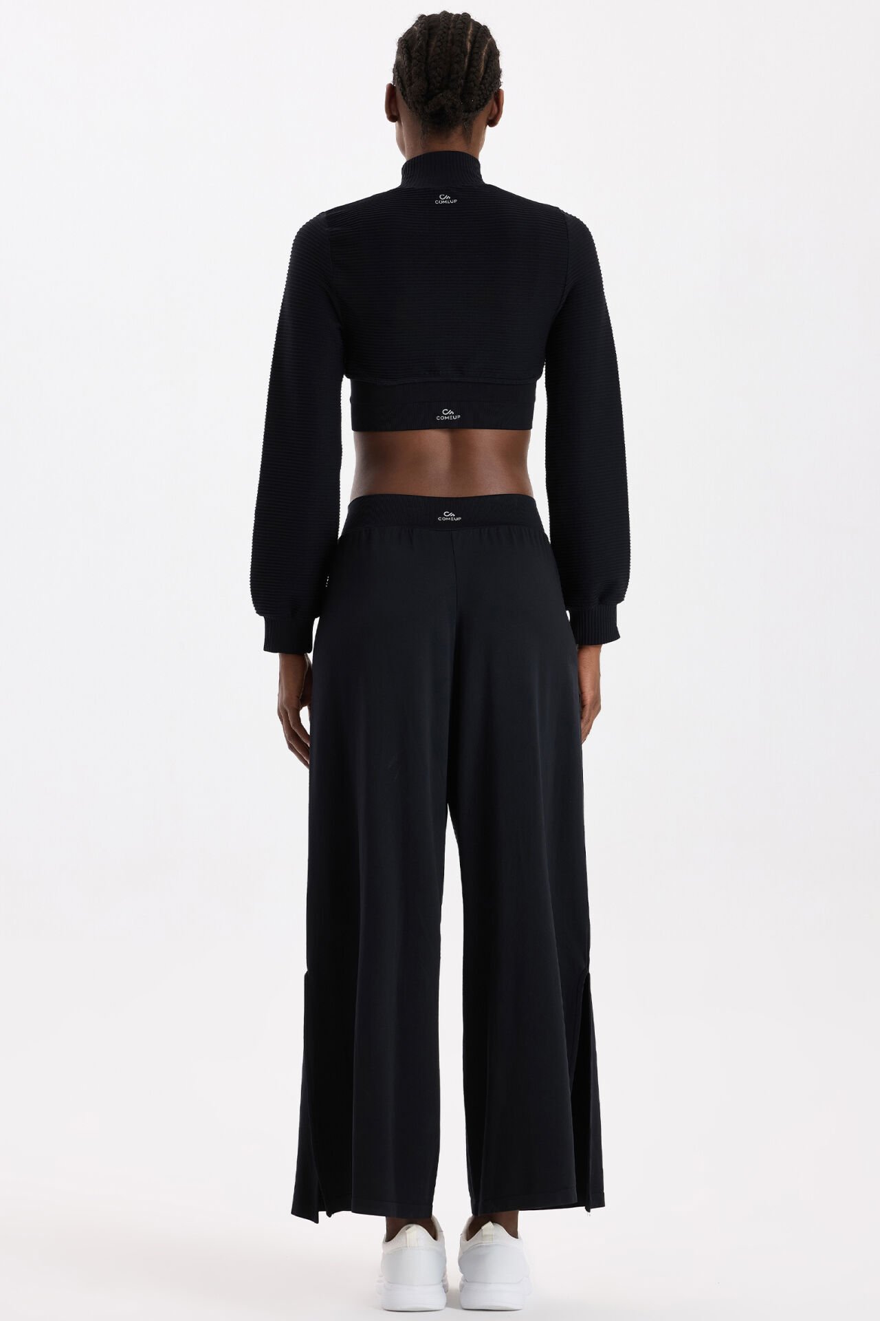 Dikişsiz Yırtmaçlı Pantolon Siyah