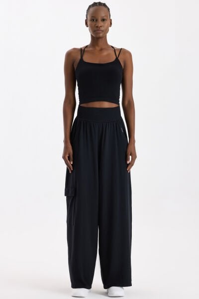 Yüksek Belli Kargo Cepli Pantolon Siyah