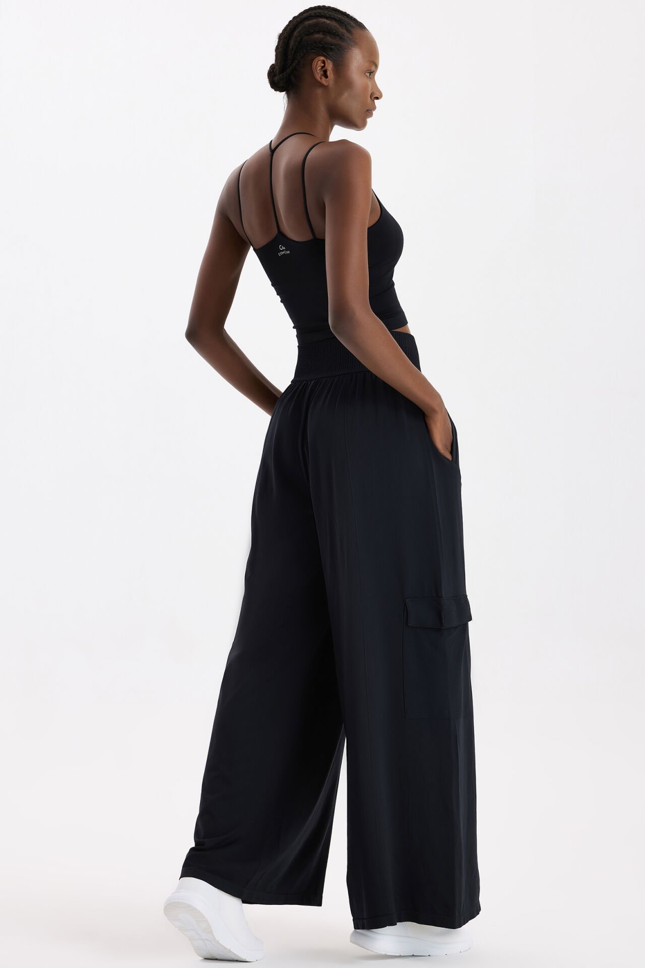 Yüksek Belli Kargo Cepli Pantolon Siyah