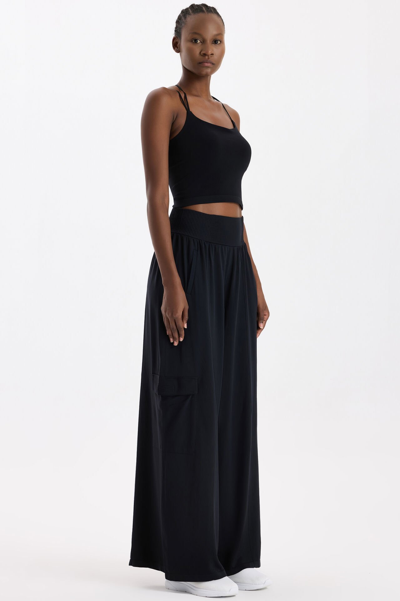 Yüksek Belli Kargo Cepli Pantolon Siyah