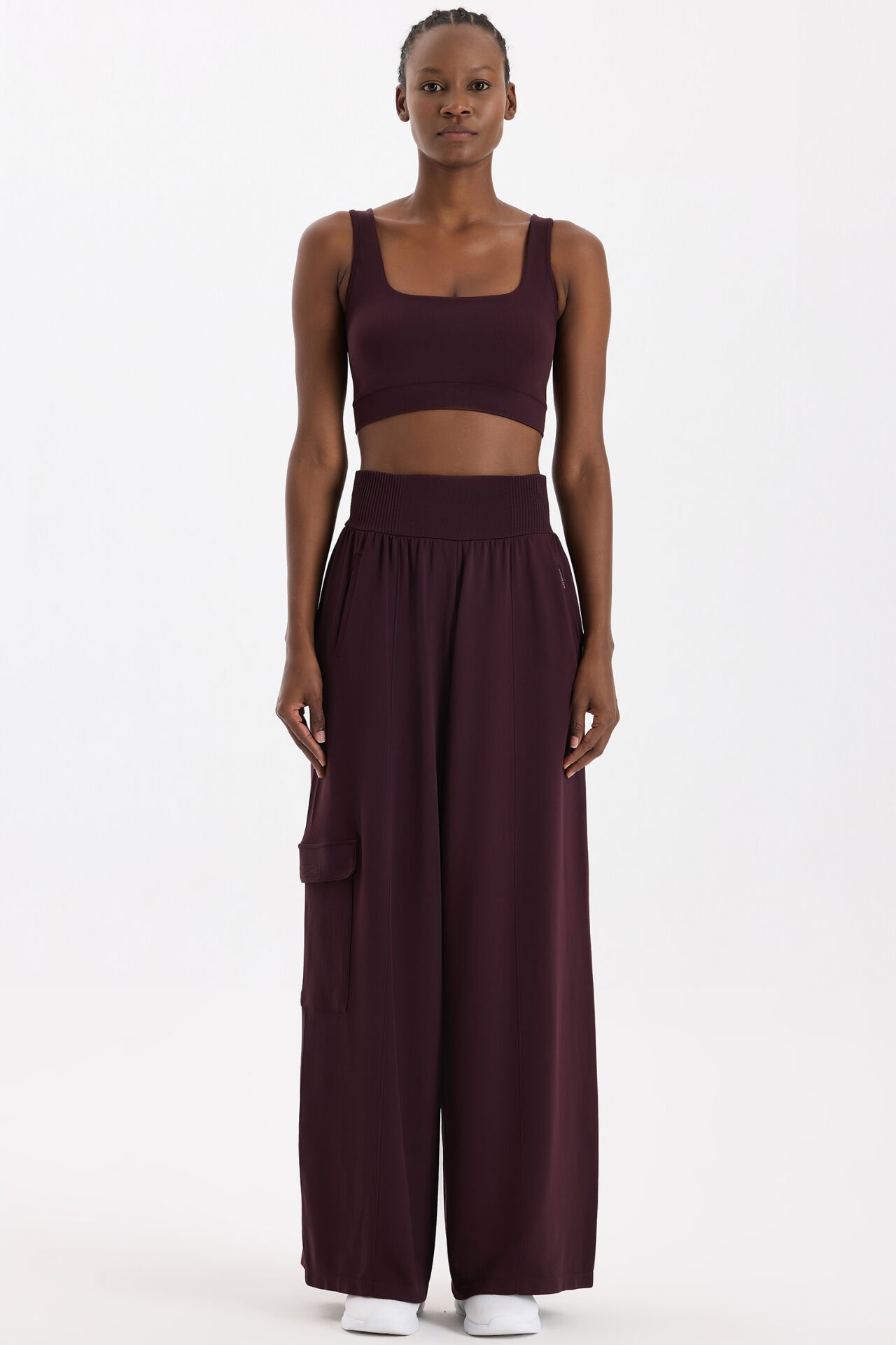 Yüksek Belli Kargo Cepli Pantolon Burgundy