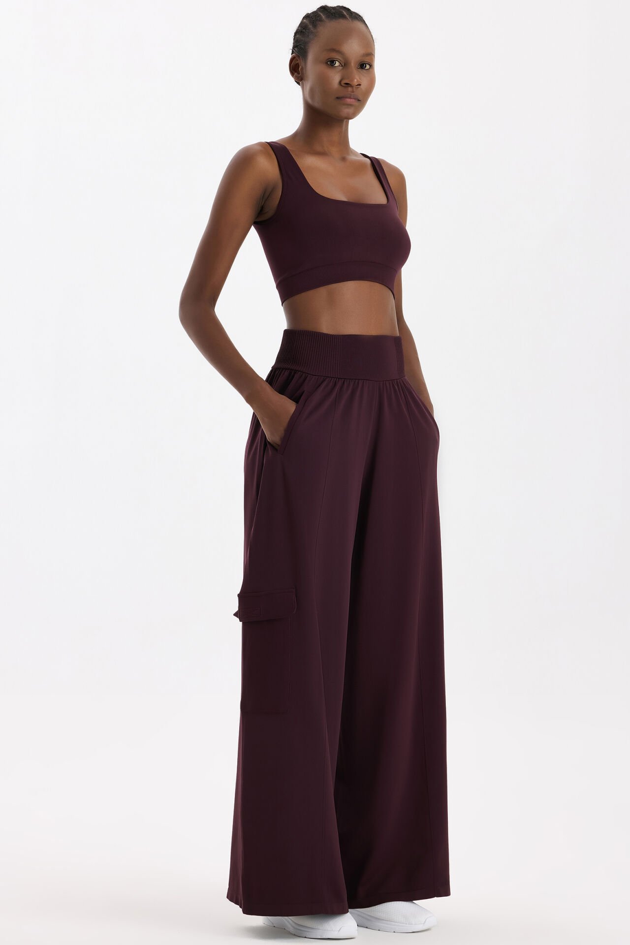 Yüksek Belli Kargo Cepli Pantolon Burgundy