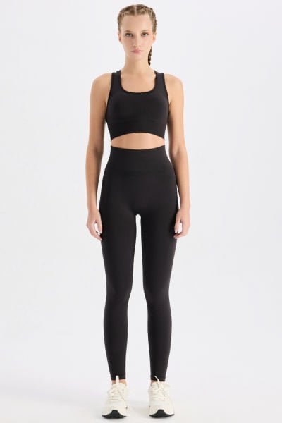 Jakarlı Toparlayıcı Push Up Tayt Küllü Siyah