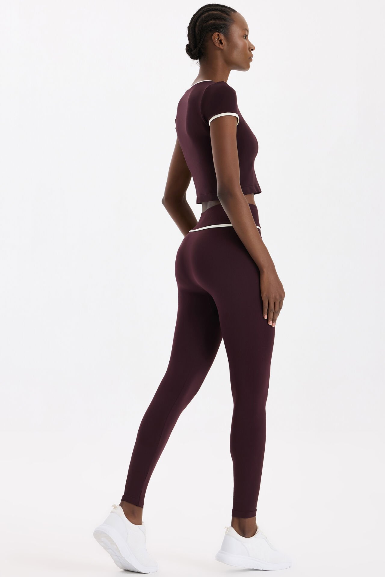 Kontrast Biyeli Spor Tayt Burgundy