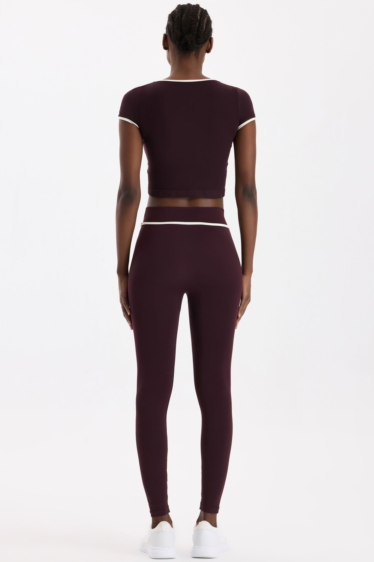 Kontrast Biyeli Spor Tayt Burgundy