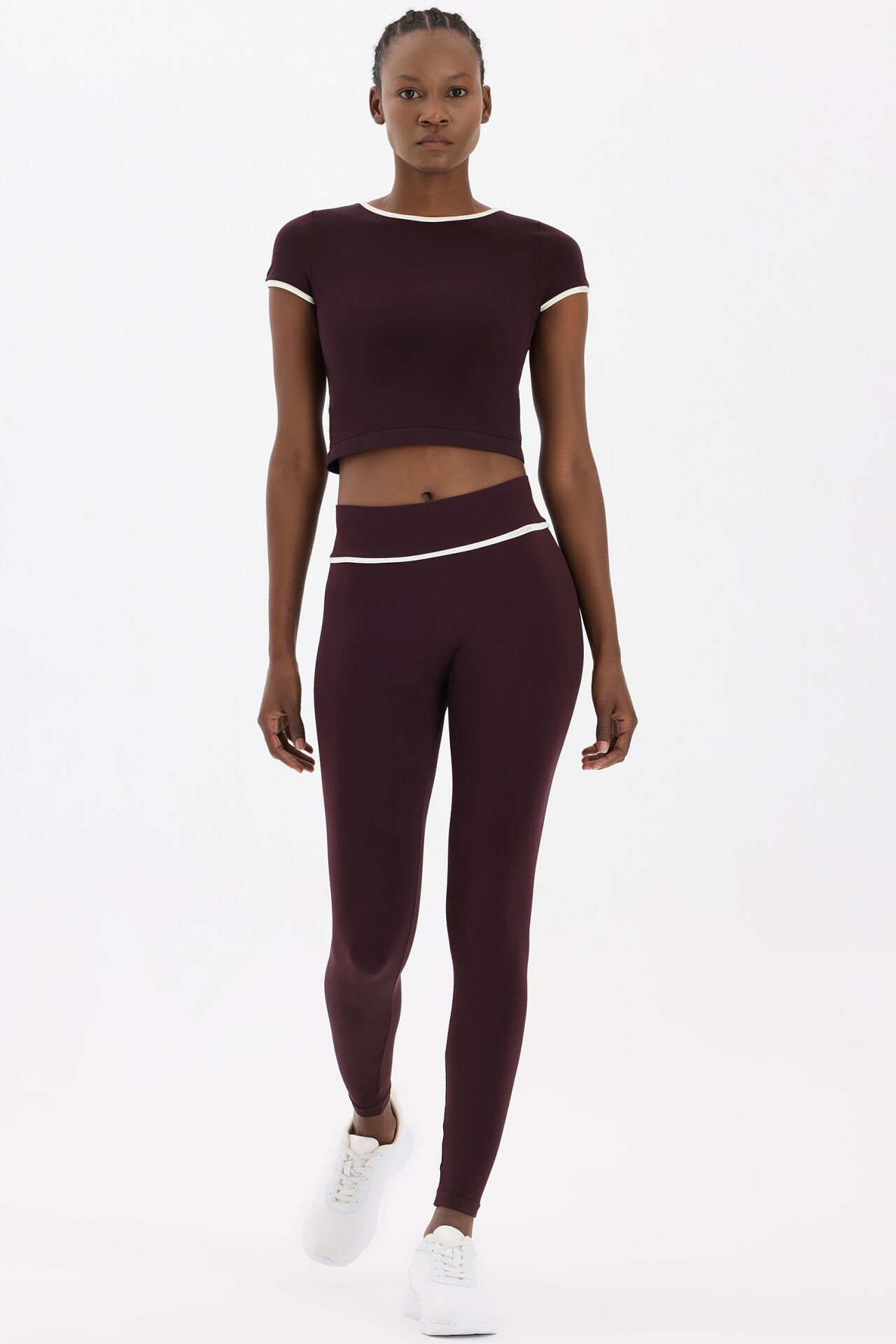 Kontrast Biyeli Spor Tayt Burgundy