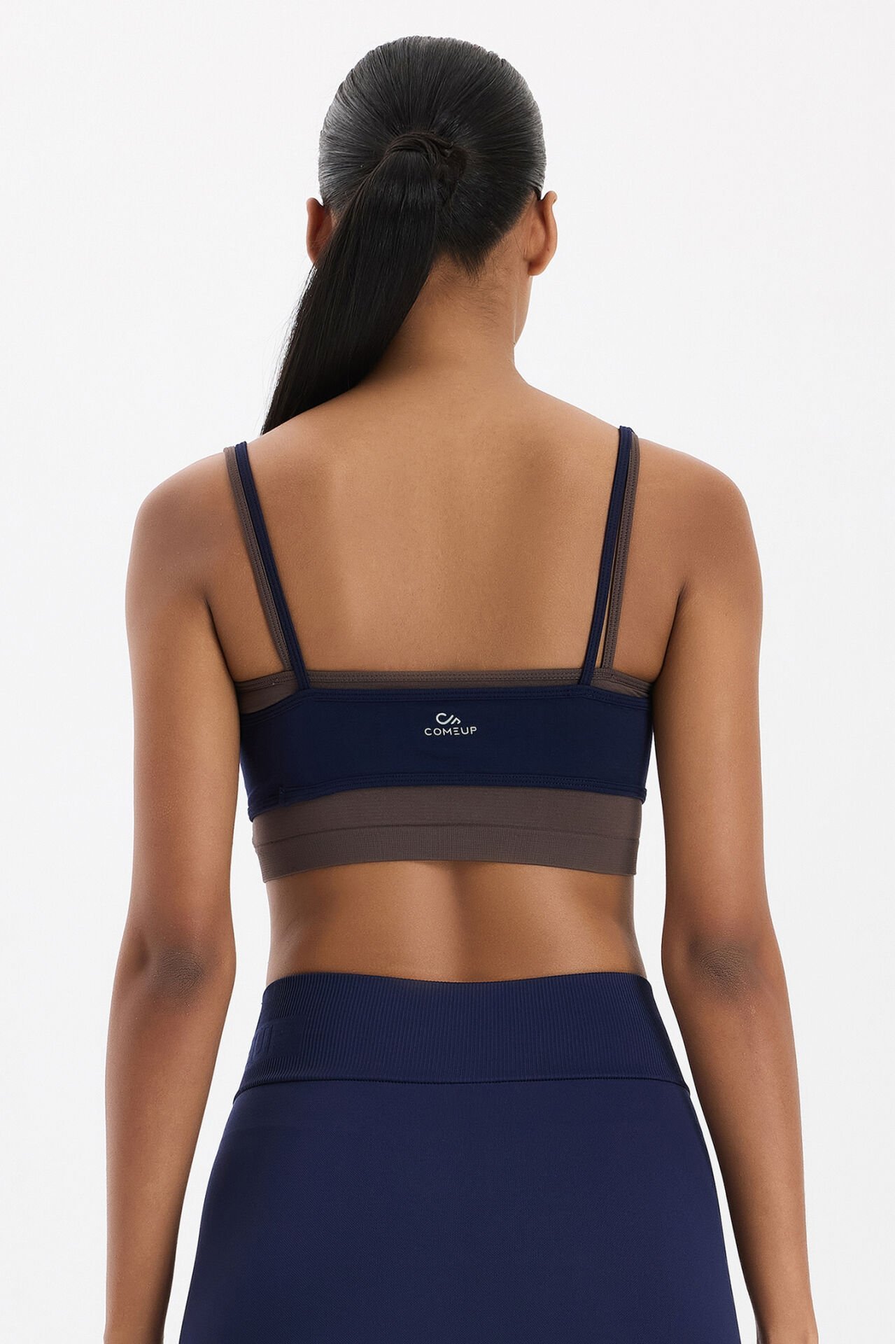 Üst Üste Geçmeli Pedli Spor Bra Oxford Blue/Kakao Dansı