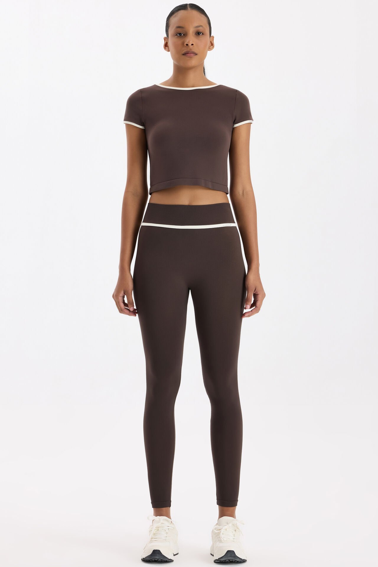 Kontrast Biyeli Spor Tayt Kakao Dansı