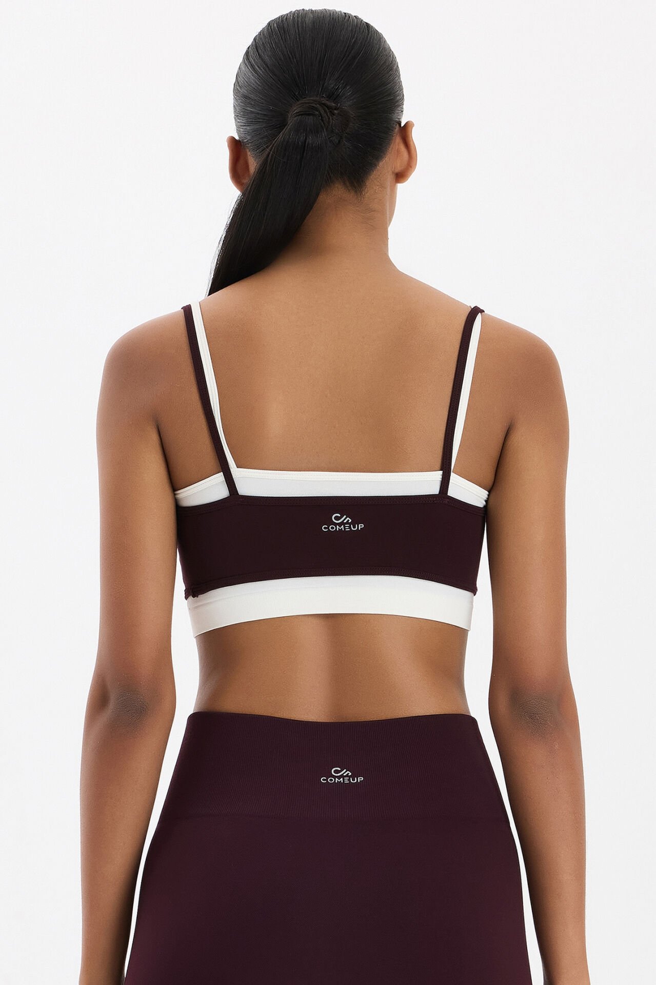 Üst Üste Geçmeli Pedli Spor Bra Burgundy/Kırık Beyaz