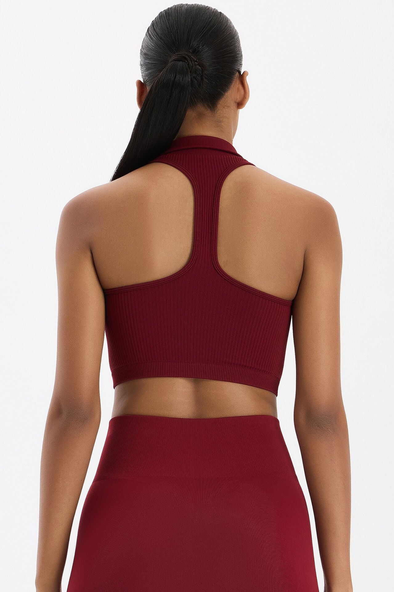 Fermuarlı Pedli Polo Yaka Crop Top Scarlet Kırmızısı
