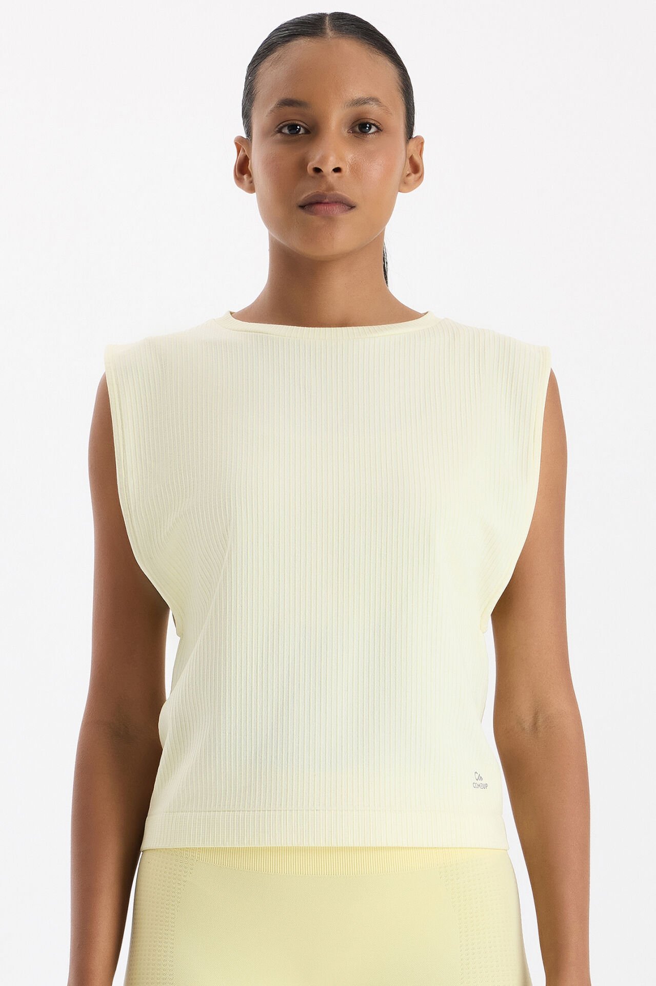 Fitilli Kolsuz Tişört Açık Sarı