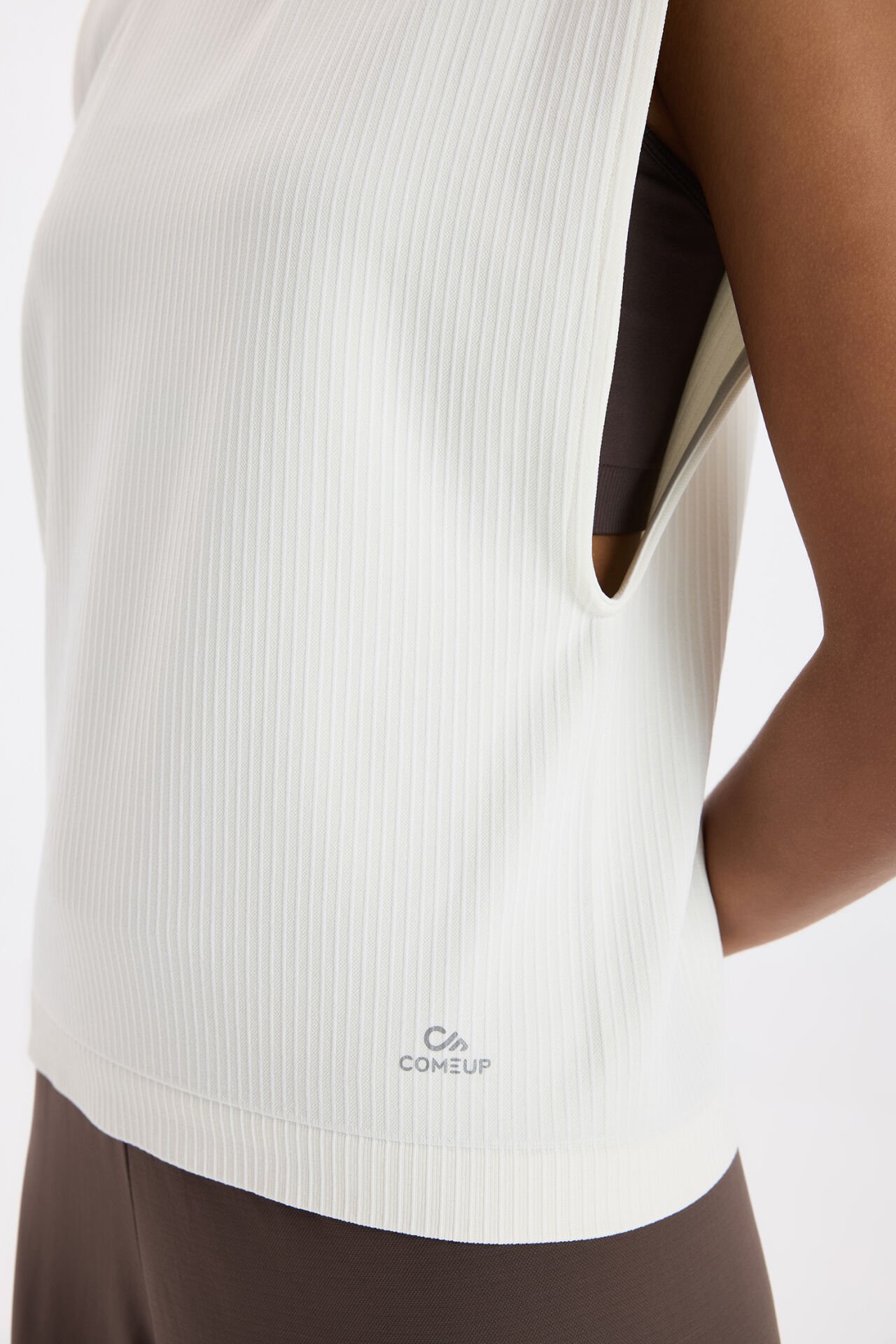 Fitilli Kolsuz Tişört Kırık Beyaz