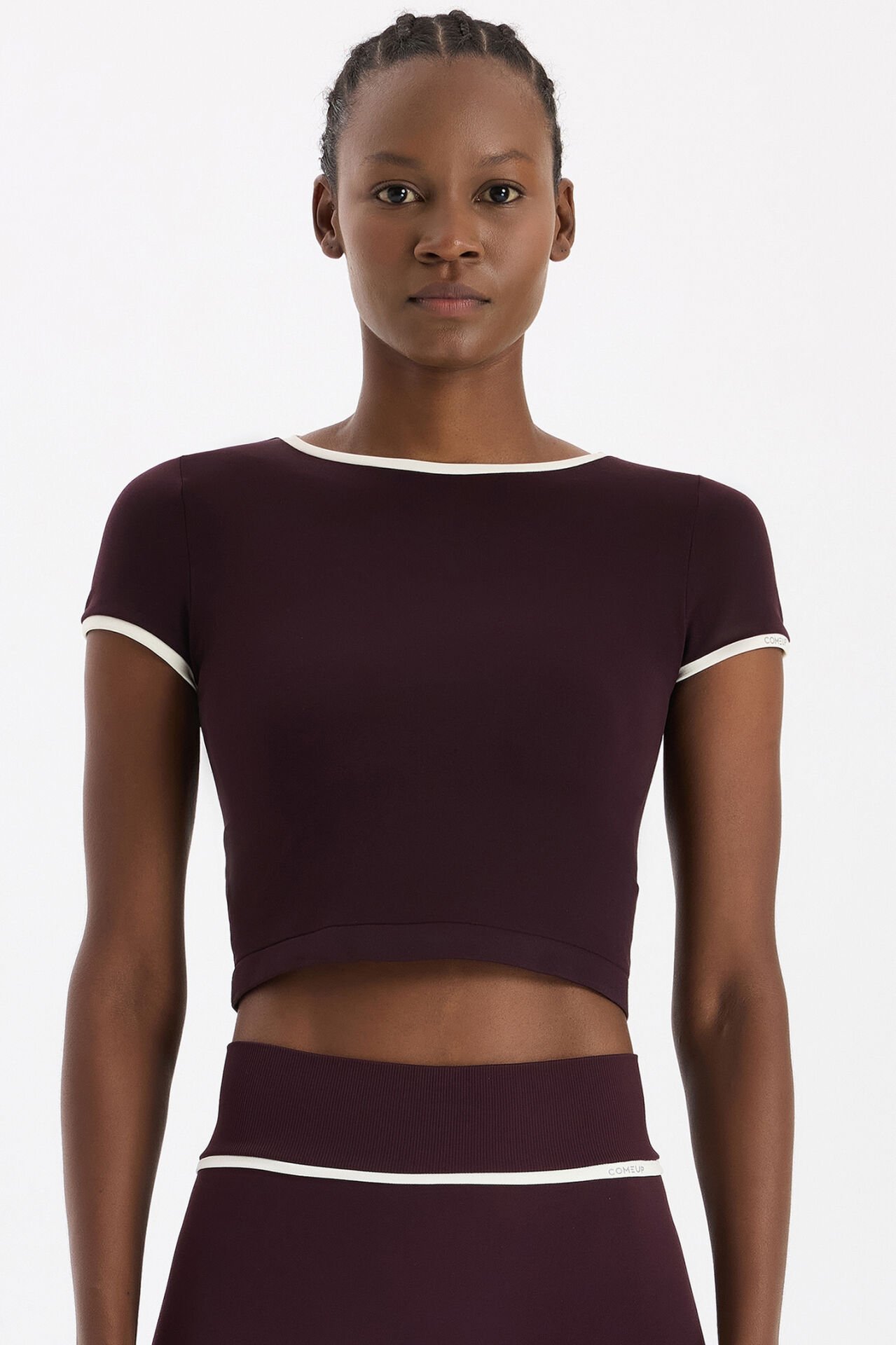 Kontrast Biyeli Spor Tişört Burgundy