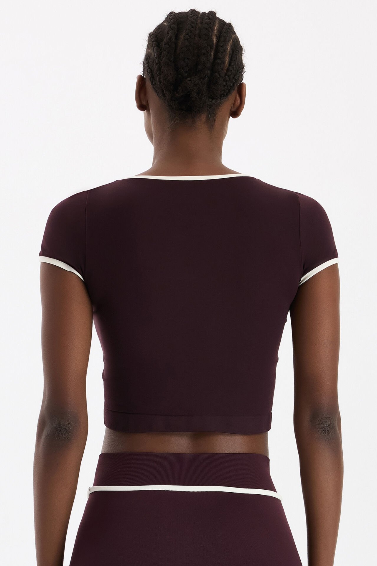 Kontrast Biyeli Spor Tişört Burgundy