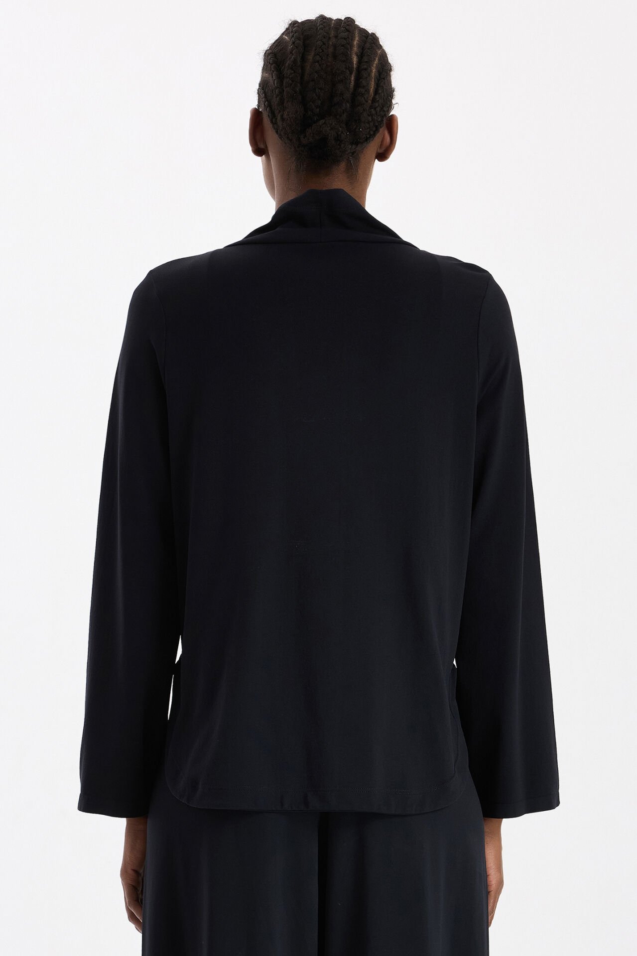 Yüksek Yaka Cepli Uzun Kollu Hafif Sweatshirt Siyah