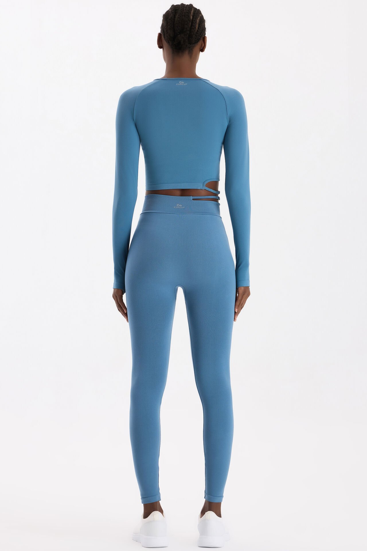 Tokalı Beli Pencereli Spor Tayt Kozmoz Mavi