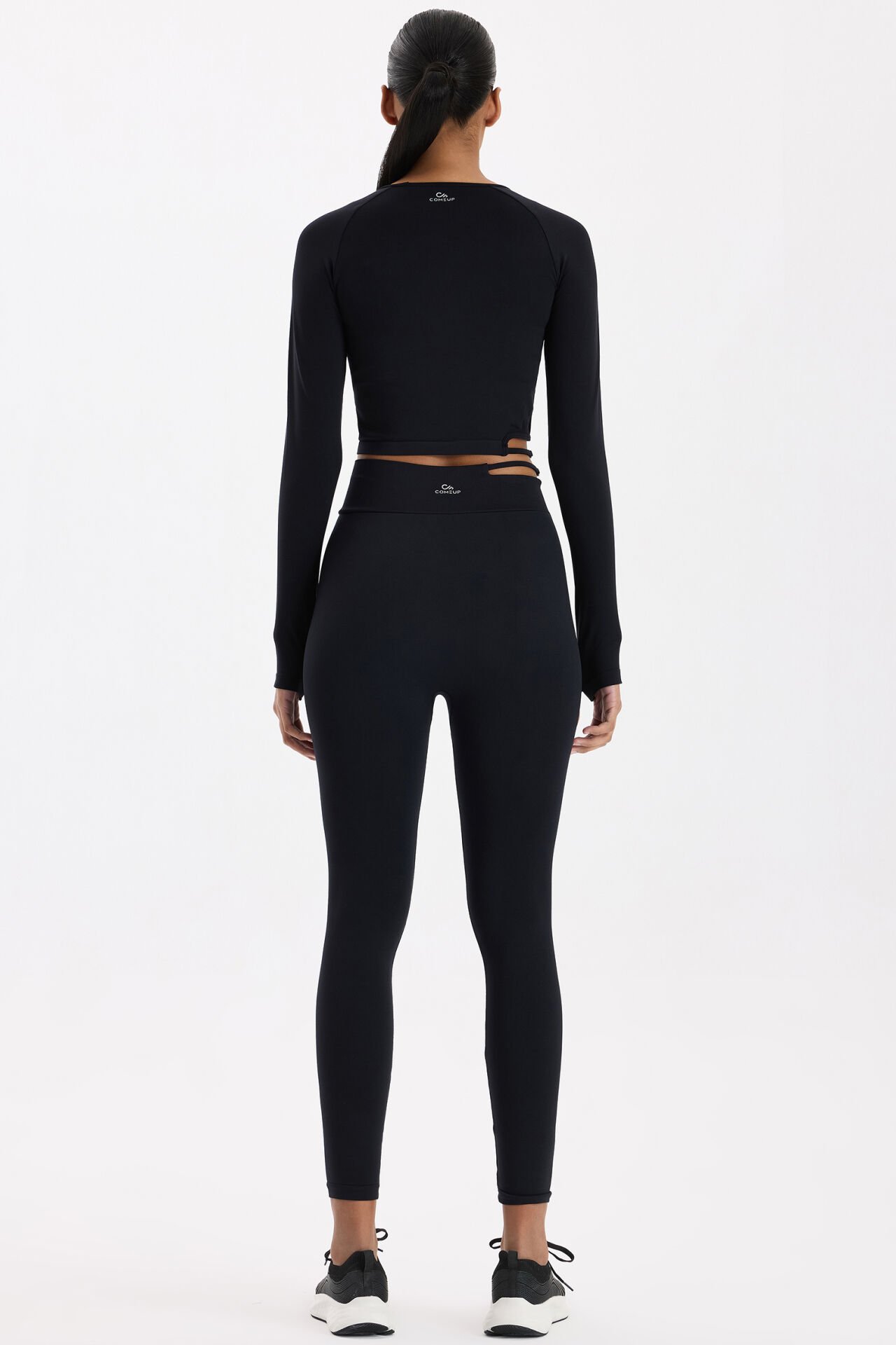 Tokalı Beli Pencereli Spor Tayt Siyah