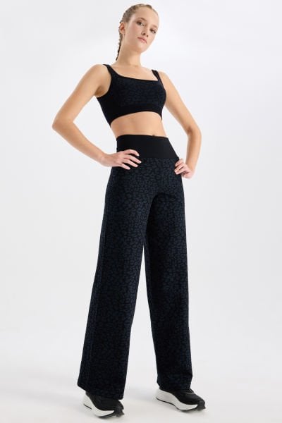 Leopar Desenli Dikişsiz Pantolon Siyah Antrasit