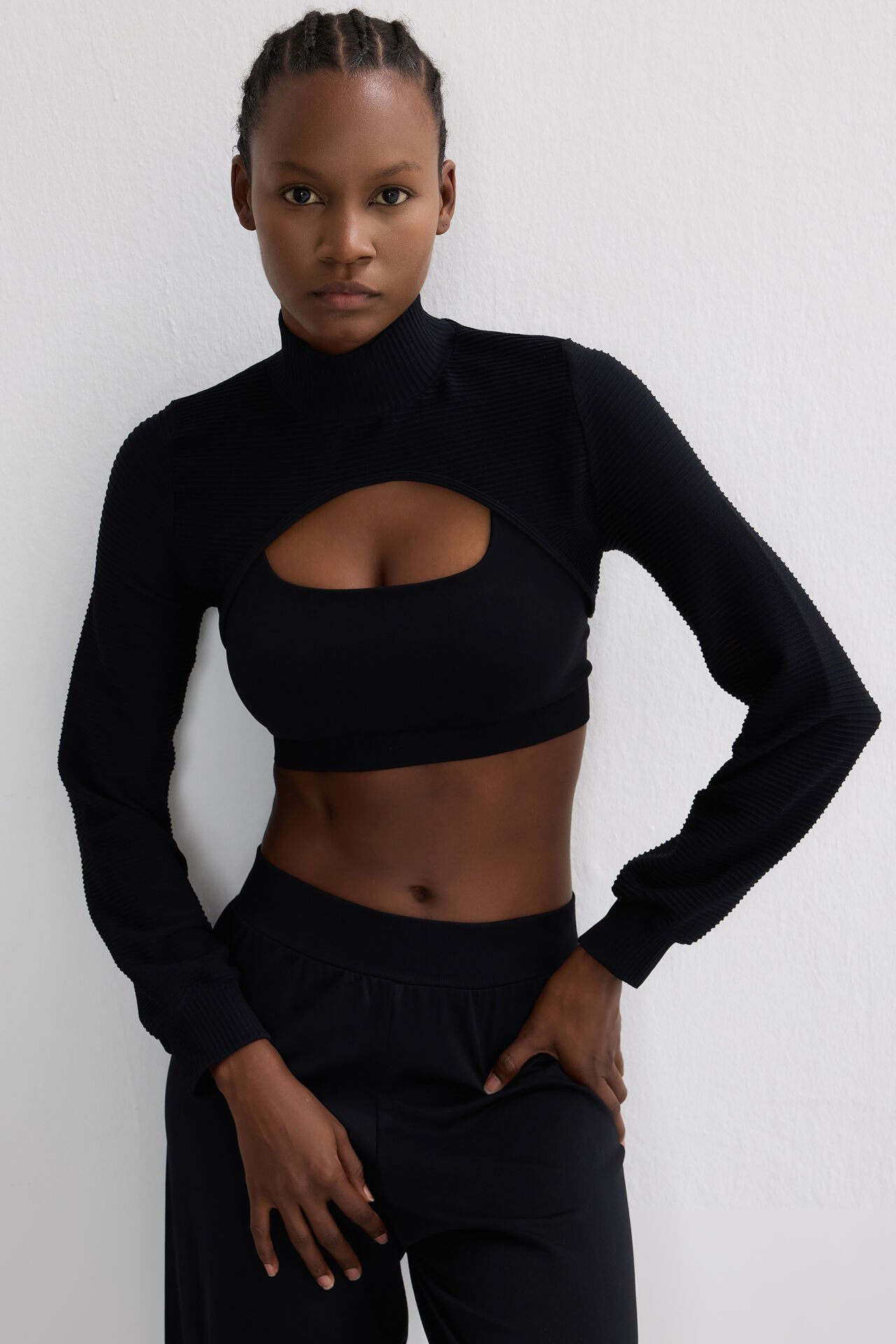 3 boyutlu Örgü Dokulu Bolero Siyah