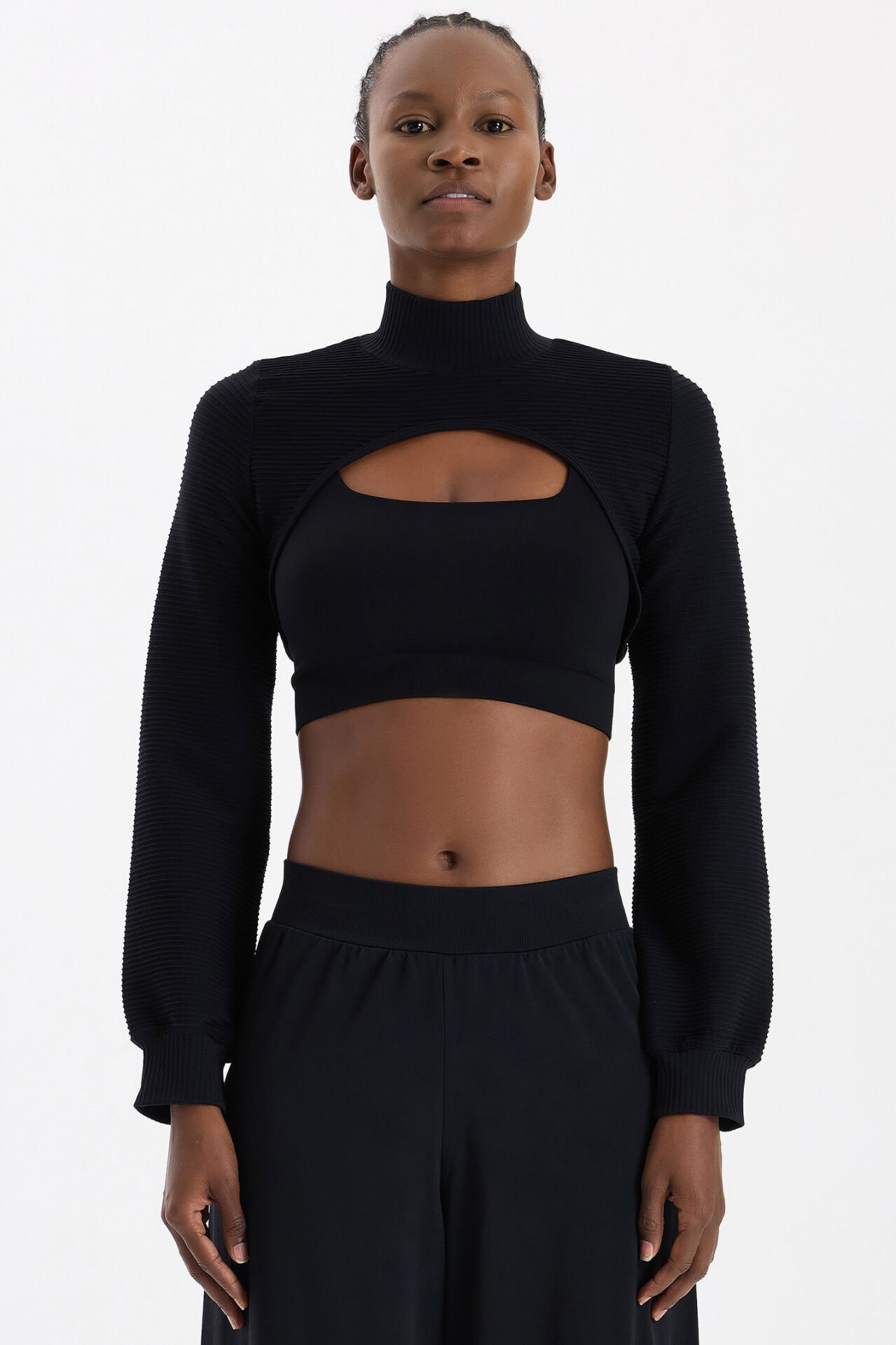 3 boyutlu Örgü Dokulu Bolero Siyah