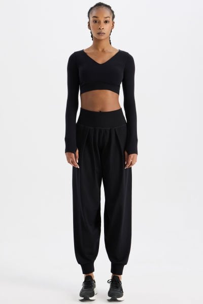 Soft Kumaş Dokulu Dikişsiz Jogger Pantolon Siyah