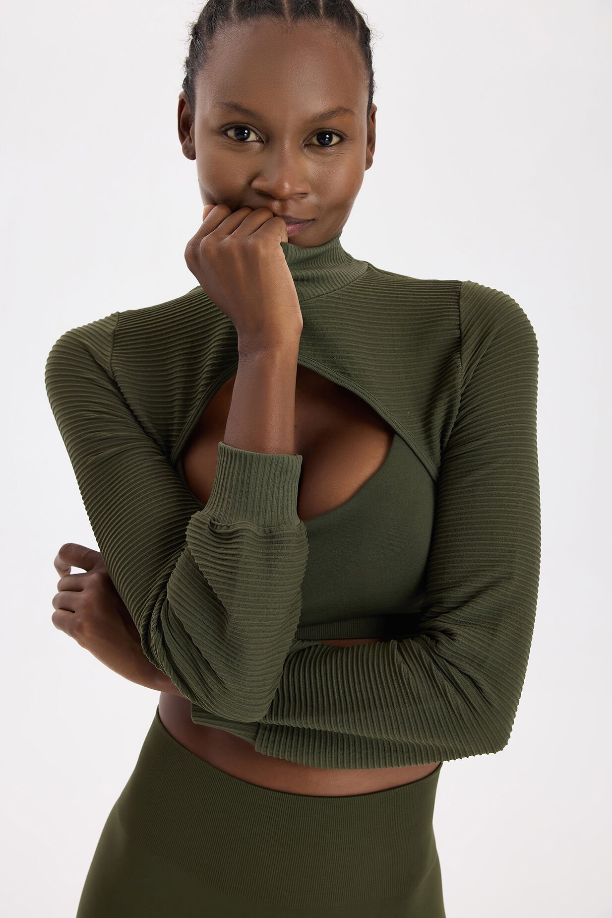 3 boyutlu Örgü Dokulu Bolero Koyu Yaprak Yeşili