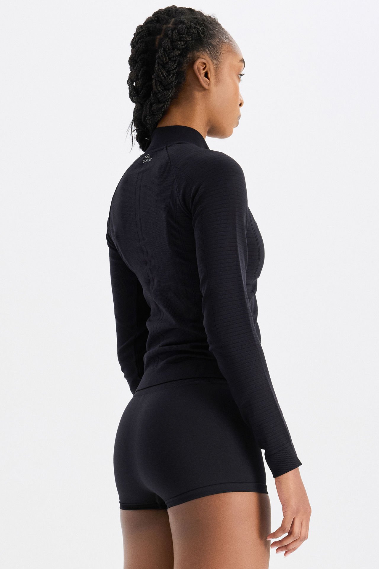 Dikişsiz Fermuarlı Spor Ceket Siyah