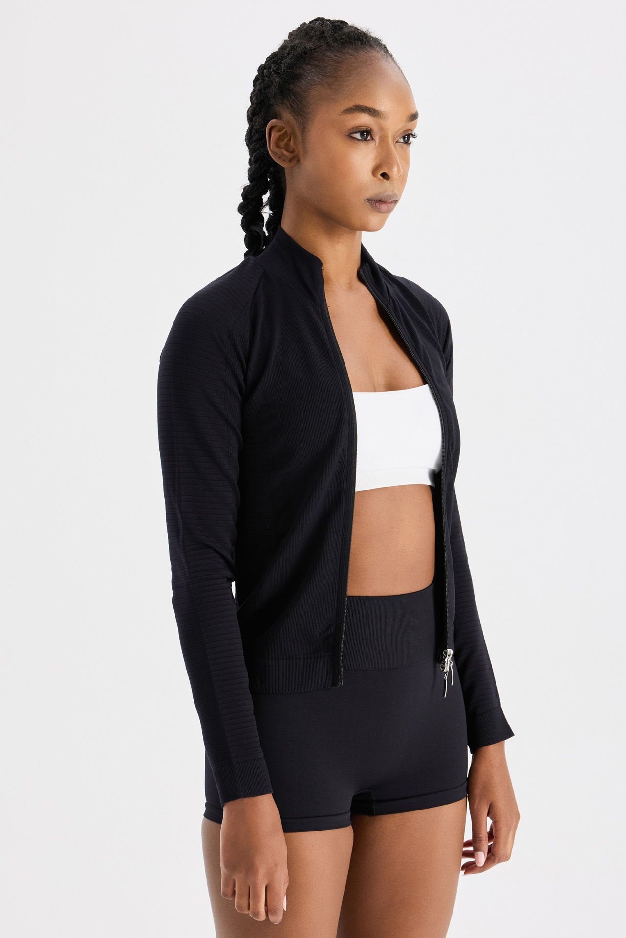 Dikişsiz Fermuarlı Spor Ceket Siyah