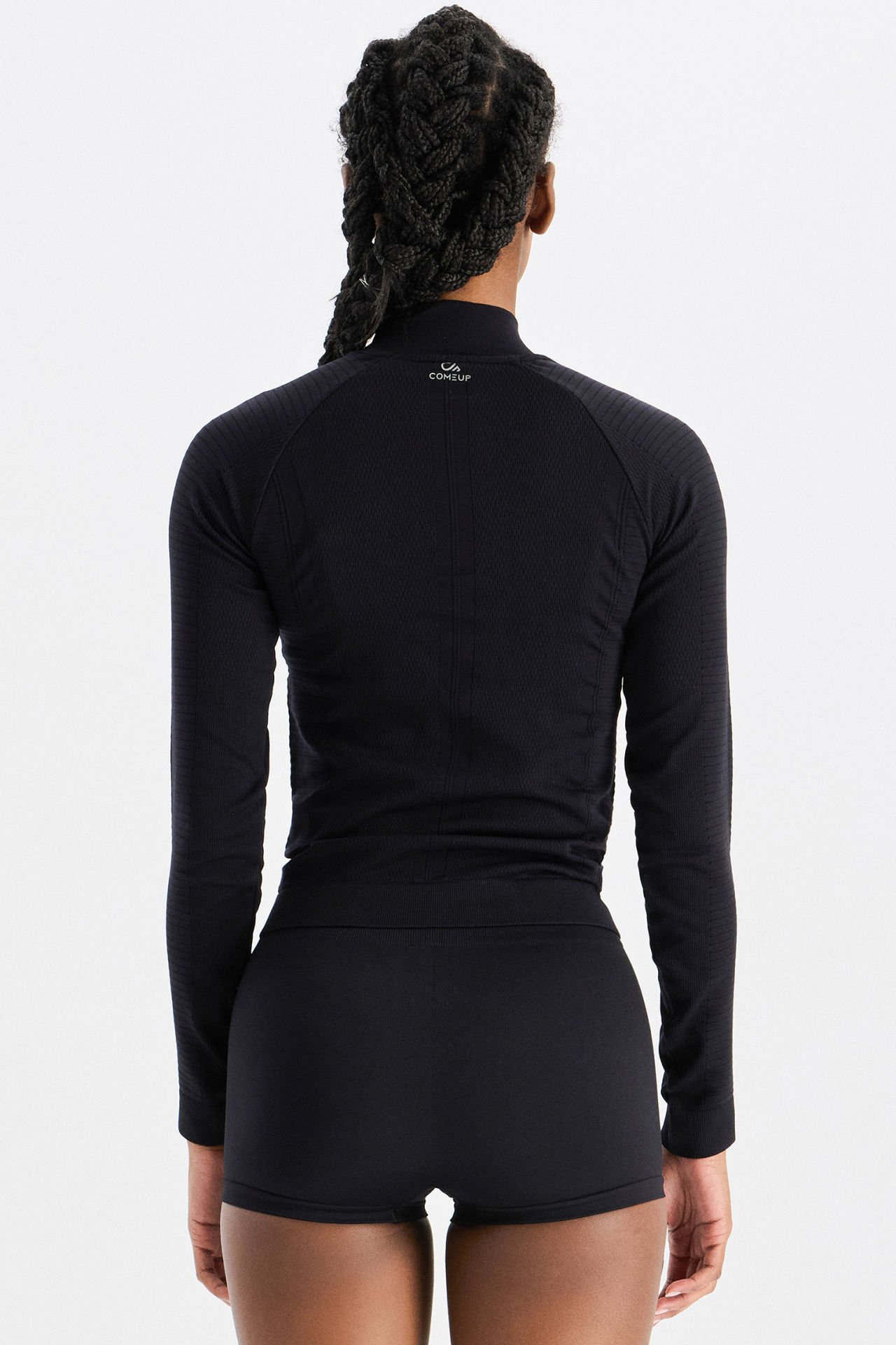 Dikişsiz Fermuarlı Spor Ceket Siyah