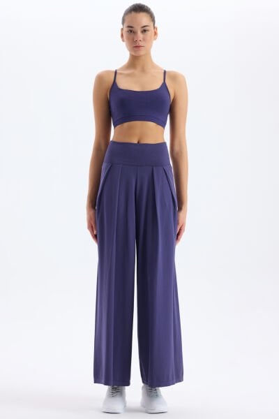 Soft Dokulu Palazzo Pantolon Prusya Mavisi