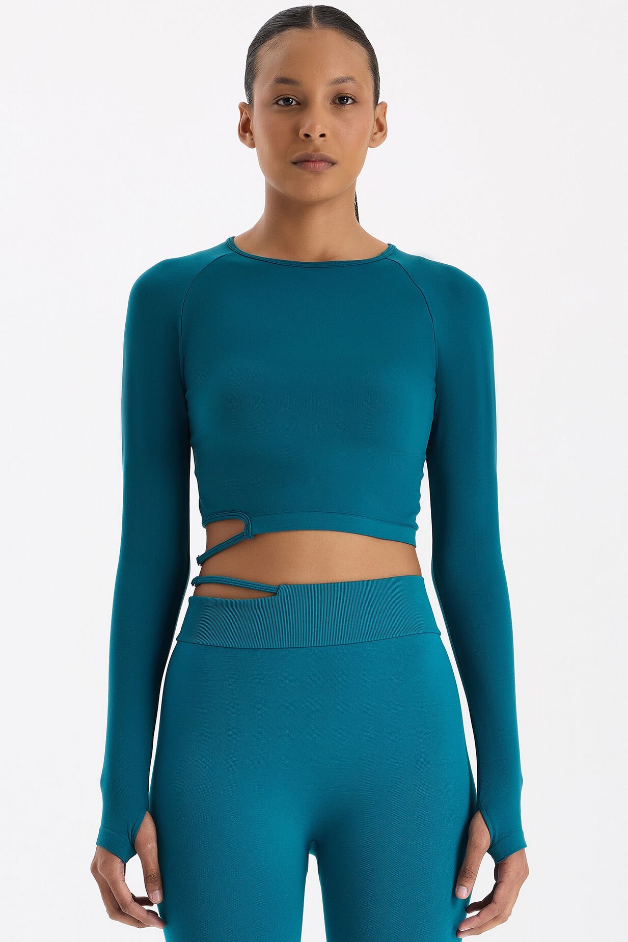 Tokalı Parmak Geçmeli Crop Top Milenyum Yeşili