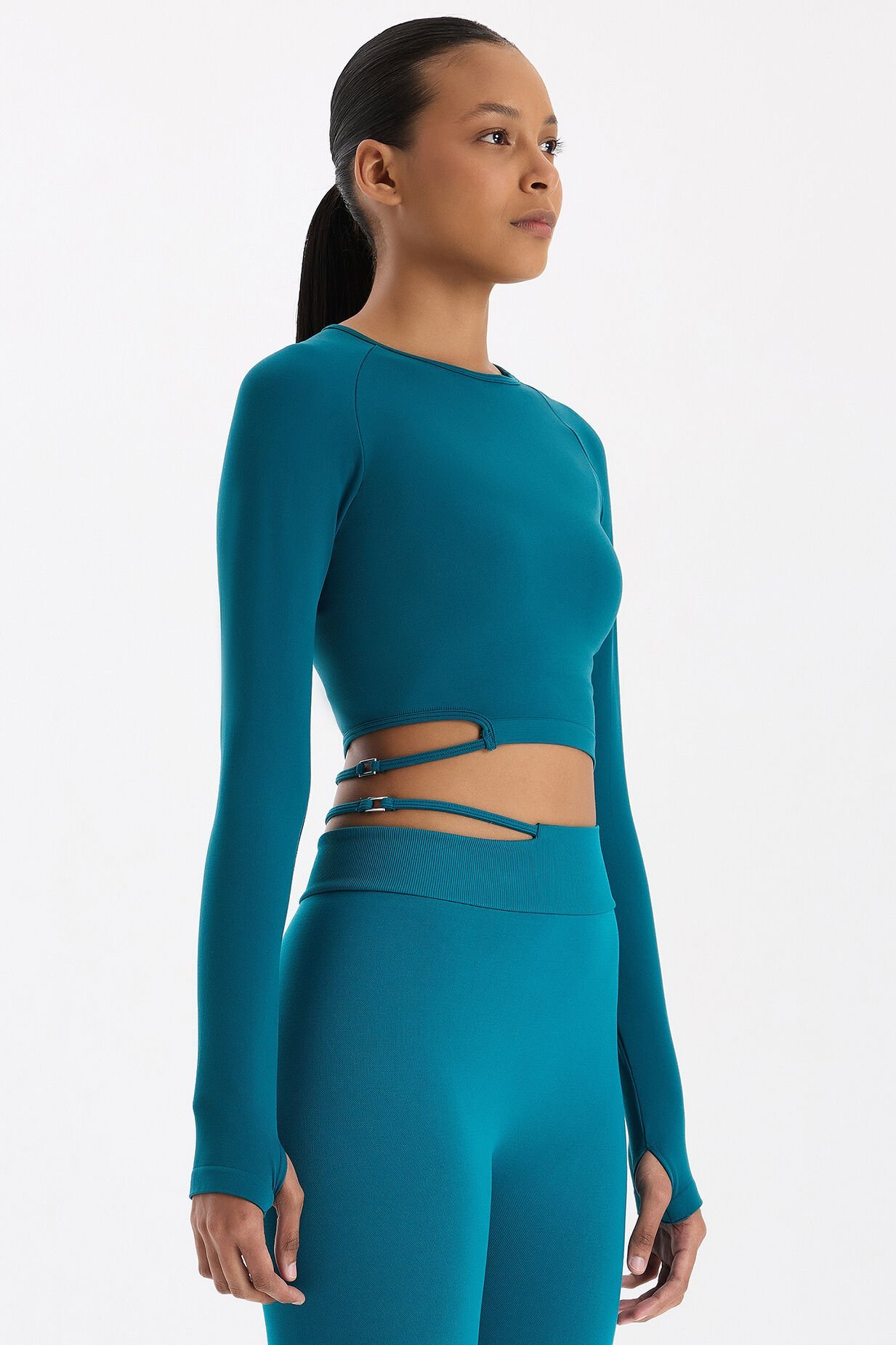 Tokalı Parmak Geçmeli Crop Top Milenyum Yeşili