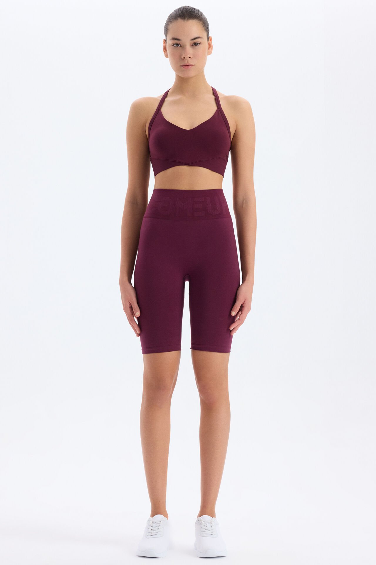 Beli Comeup Yazılı Toparlayıcı Biker Şort Mürdüm