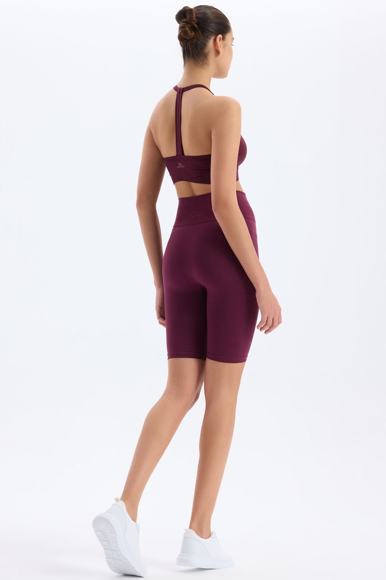 Beli Comeup Yazılı Toparlayıcı Biker Şort Mürdüm