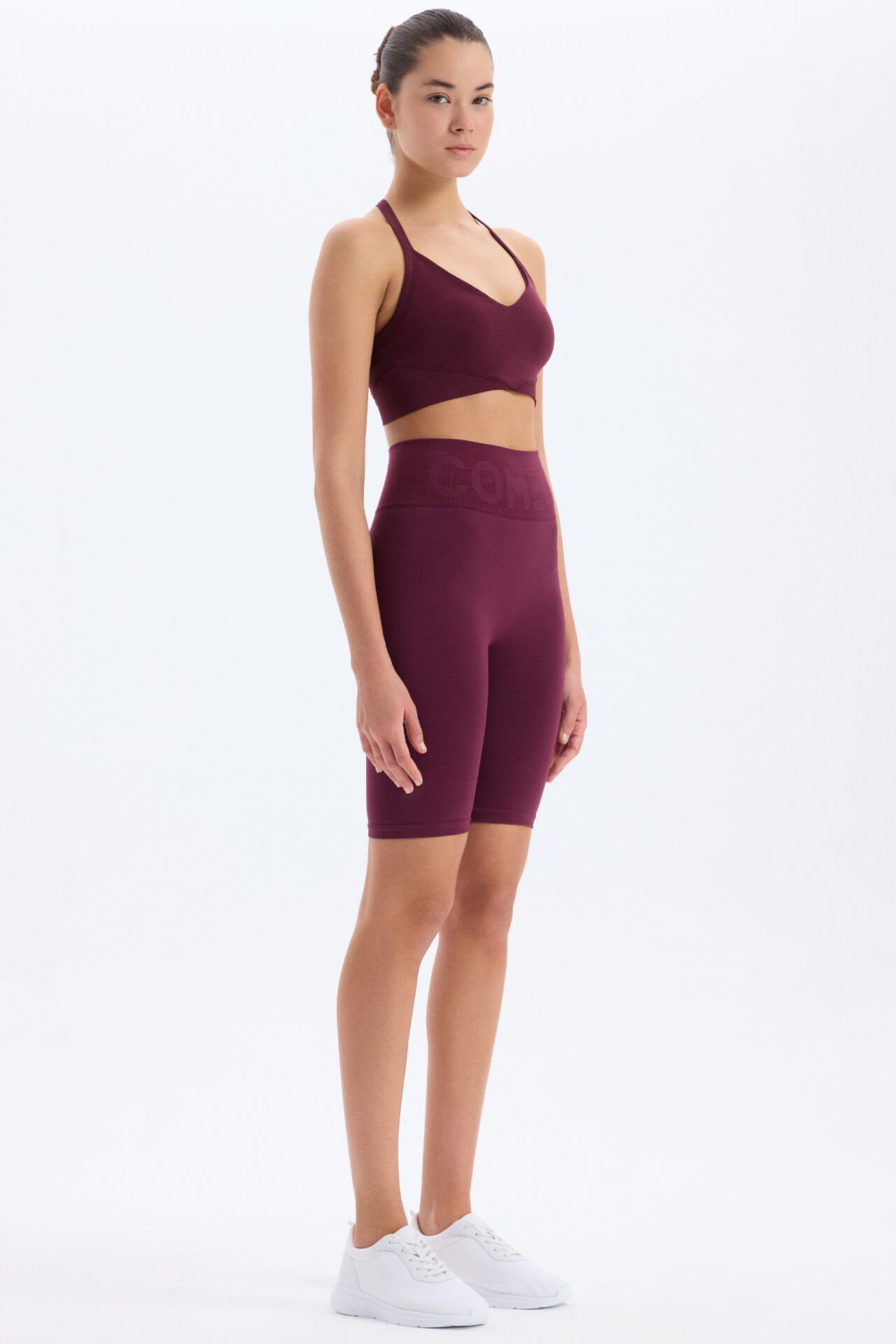 Beli Comeup Yazılı Toparlayıcı Biker Şort Mürdüm