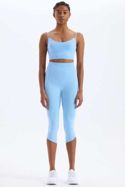 Jakar Detaylı Crop Boy Toparlayıcı Tayt Soft Mavi