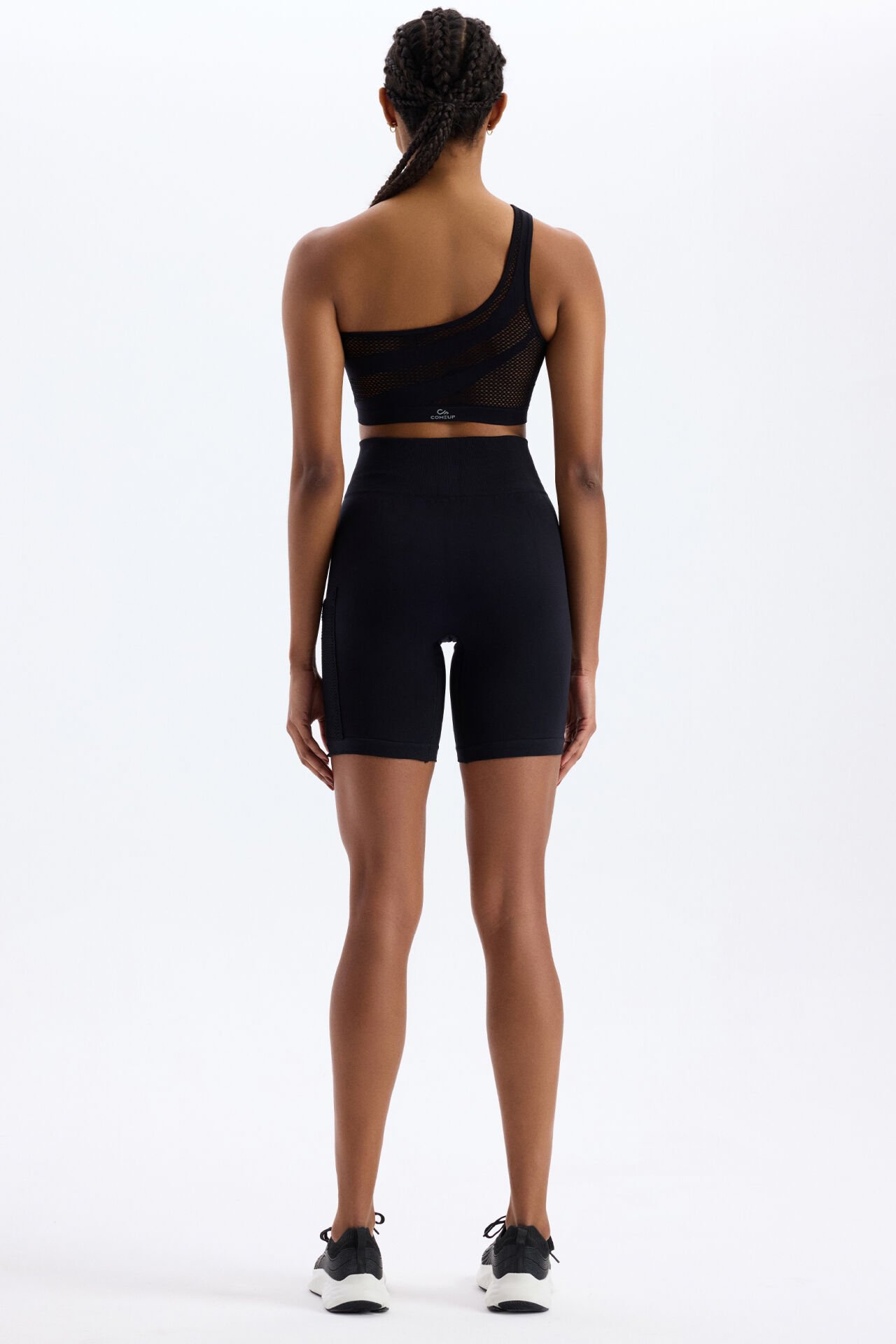 Yanı Örgü Desenli File Cepli Spor Şort Siyah