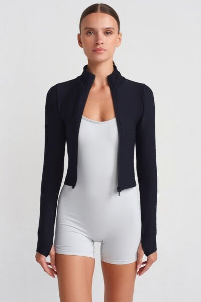 Parmak Geçmeli Spor Ceket Siyah