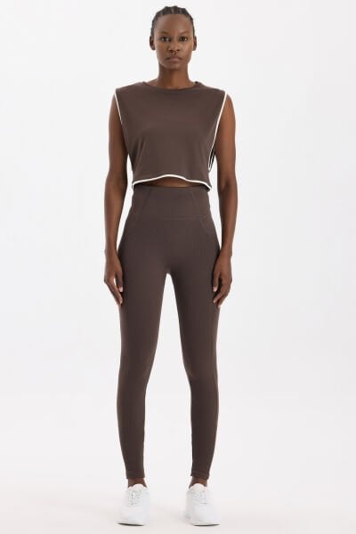 Yüksek Bel Dikiş Detaylı Push Up Tayt Kakao Dansı