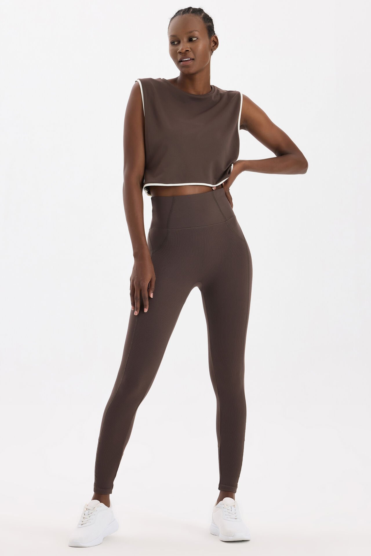 Yüksek Bel Dikiş Detaylı Push Up Tayt Kakao Dansı