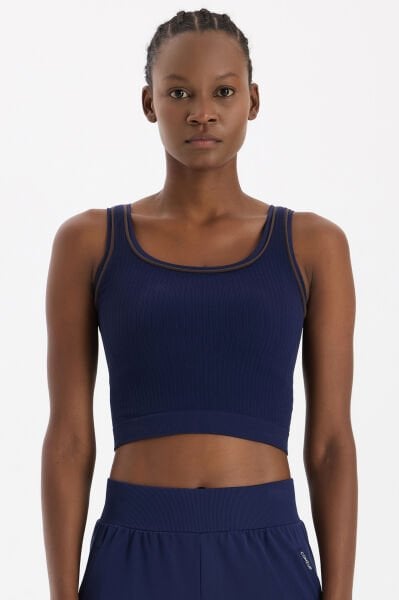 Kontrast Biyeli Fitilli Atlet Oxford Blue