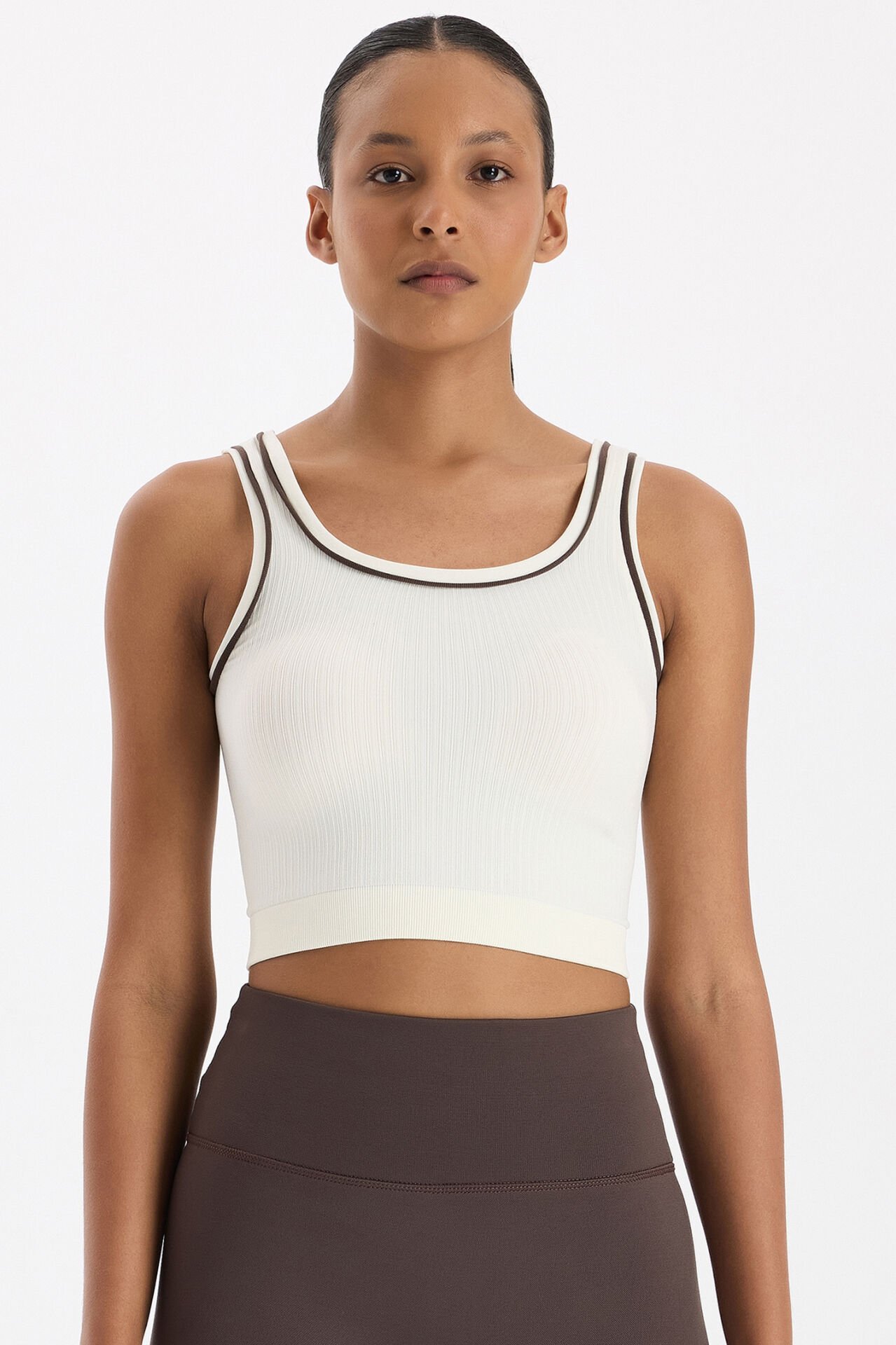 Kontrast Biyeli Fitilli Atlet Kırık Beyaz