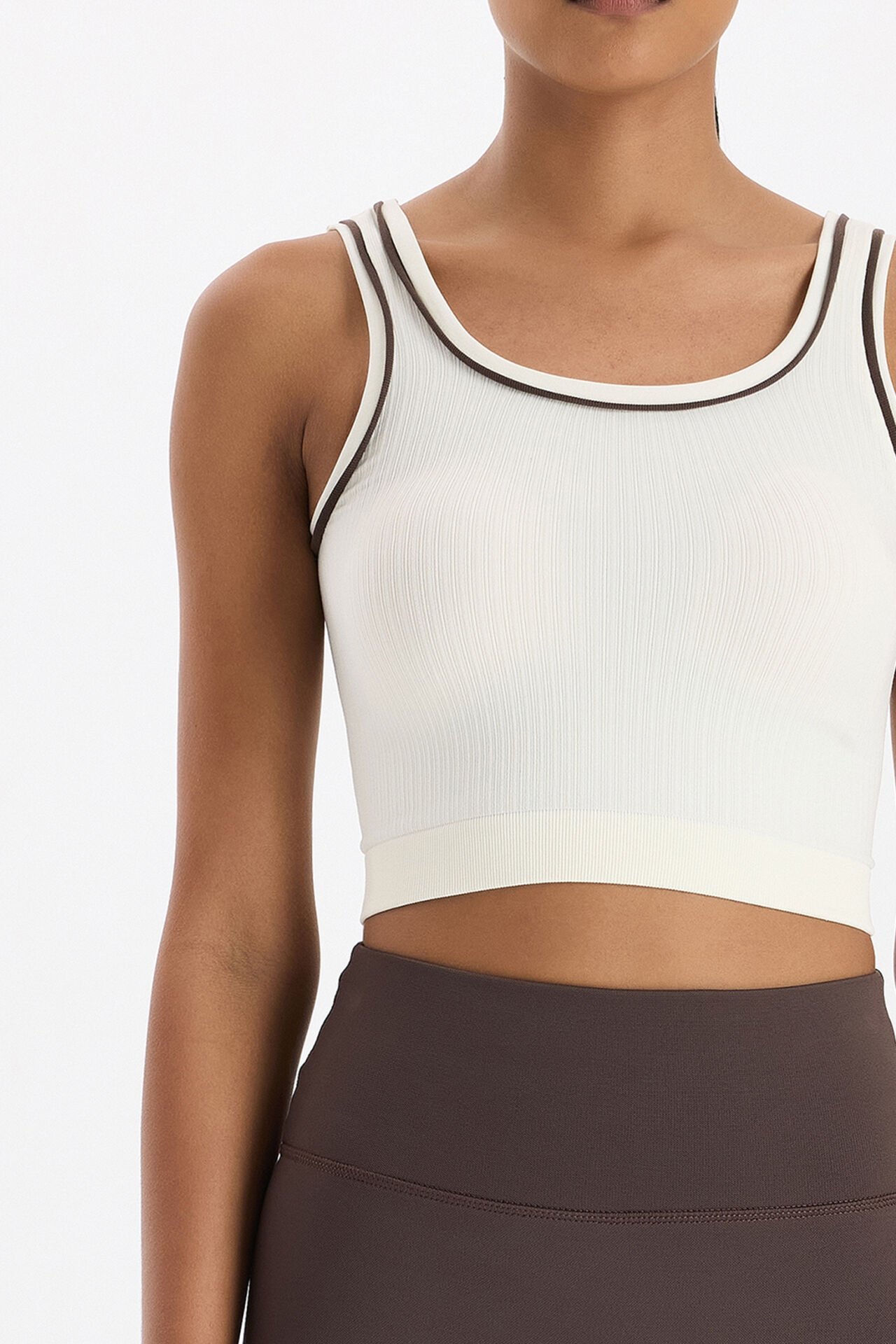 Kontrast Biyeli Fitilli Atlet Kırık Beyaz