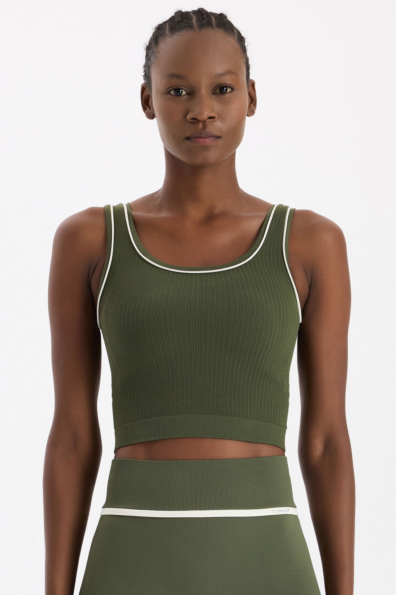 Kontrast Biyeli Fitilli Atlet Koyu Yaprak Yeşili