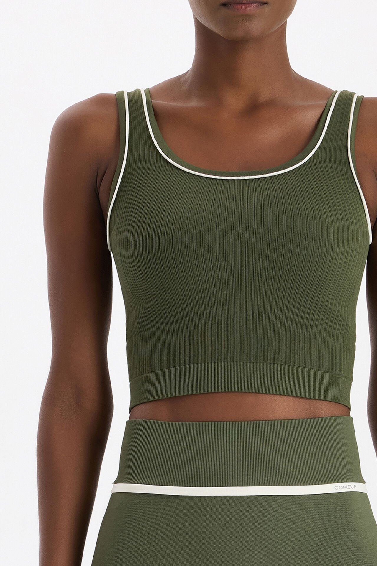 Kontrast Biyeli Fitilli Atlet Koyu Yaprak Yeşili