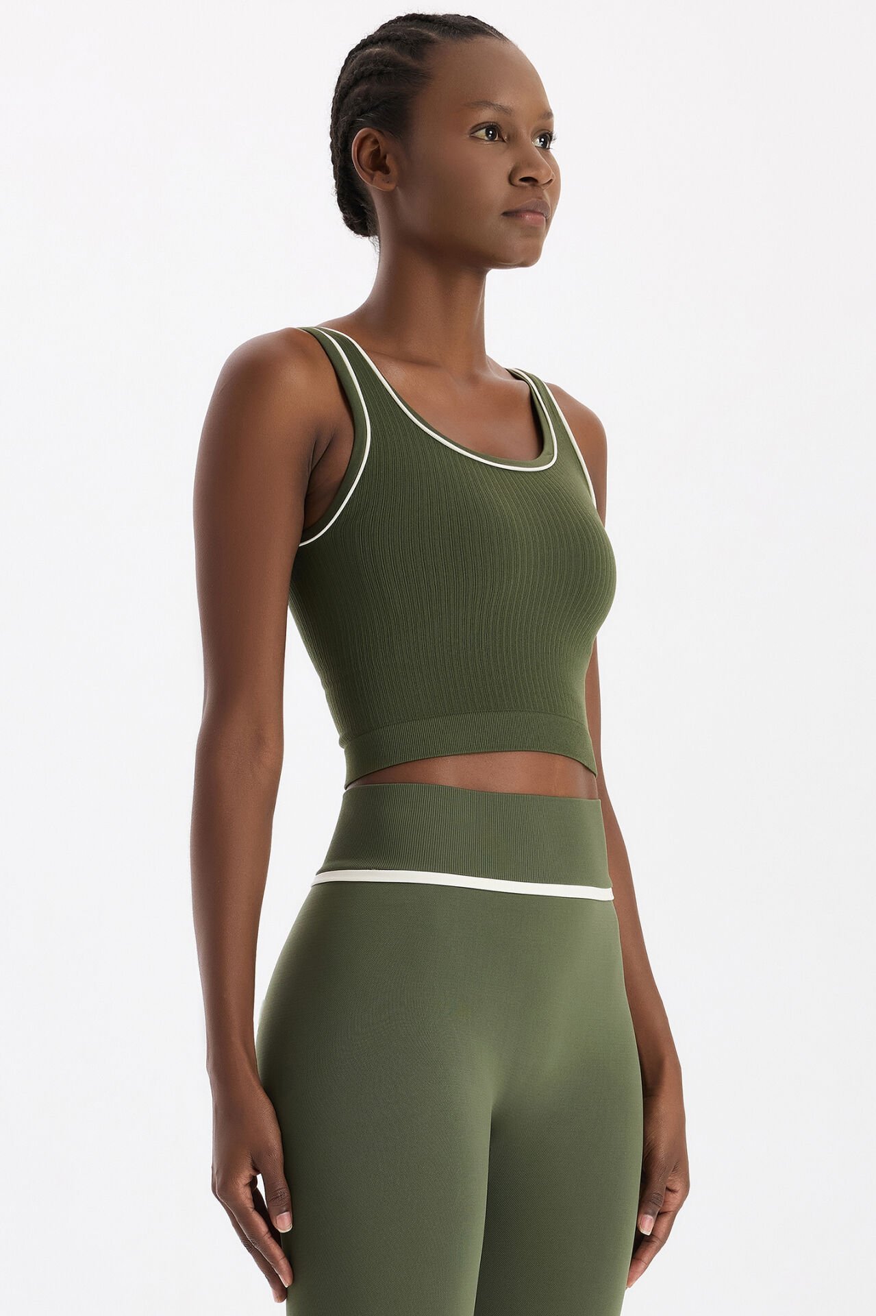 Kontrast Biyeli Fitilli Atlet Koyu Yaprak Yeşili