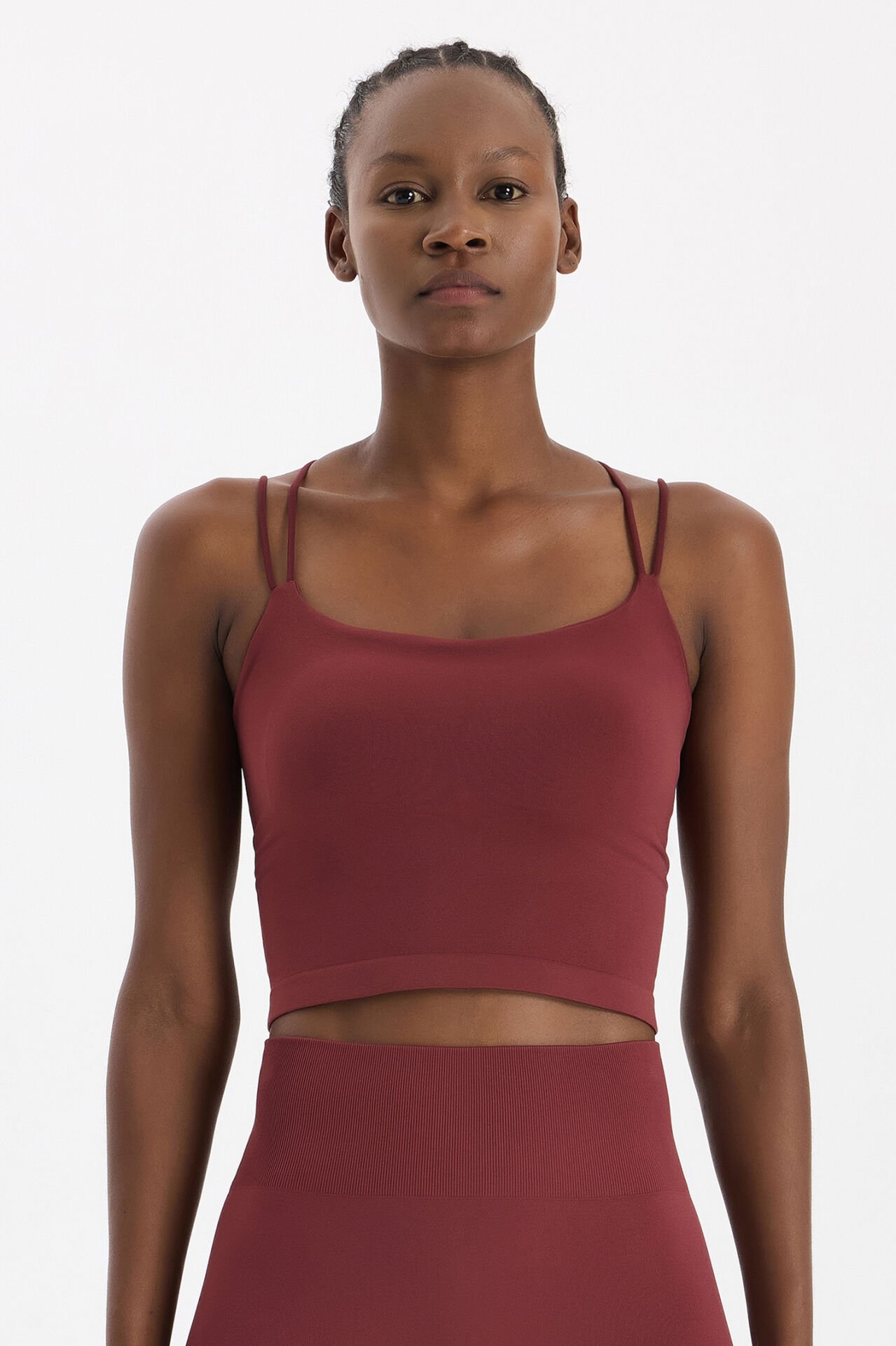 Çift İp Askılı Pedli Atlet Kestane Bordo