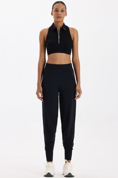Cepli Dikişsiz Jogger Pantolon Siyah