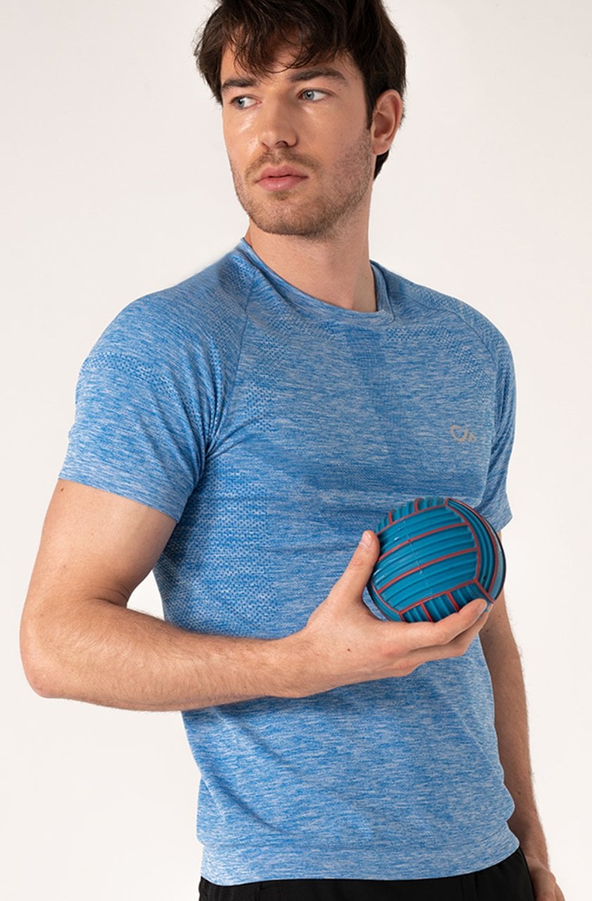 Dikişsiz Erkek Spor Tişört Mavi