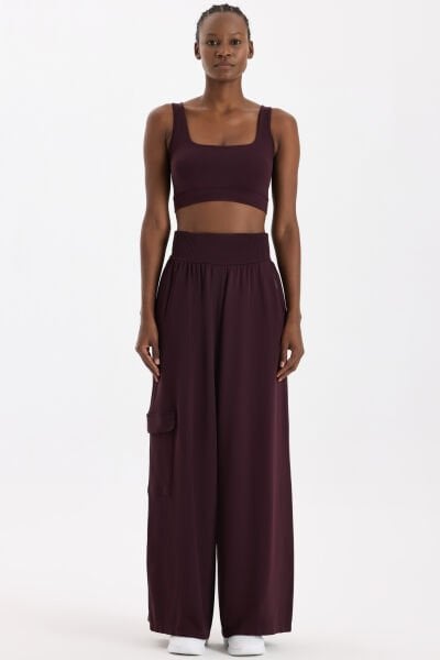 Yüksek Belli Kargo Cepli Pantolon Burgundy